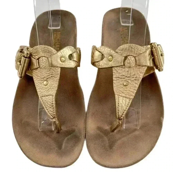 Michael Michael Kors sandals 6 gold metallic leather thong flip flop flatforms - Picture 2 of 12